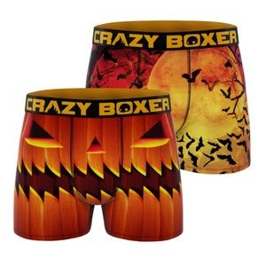 NWT CRAZYBOXER Men’s Halloween Boxer Briefs Bats Pumpkin Jack-o’-lantern Print L